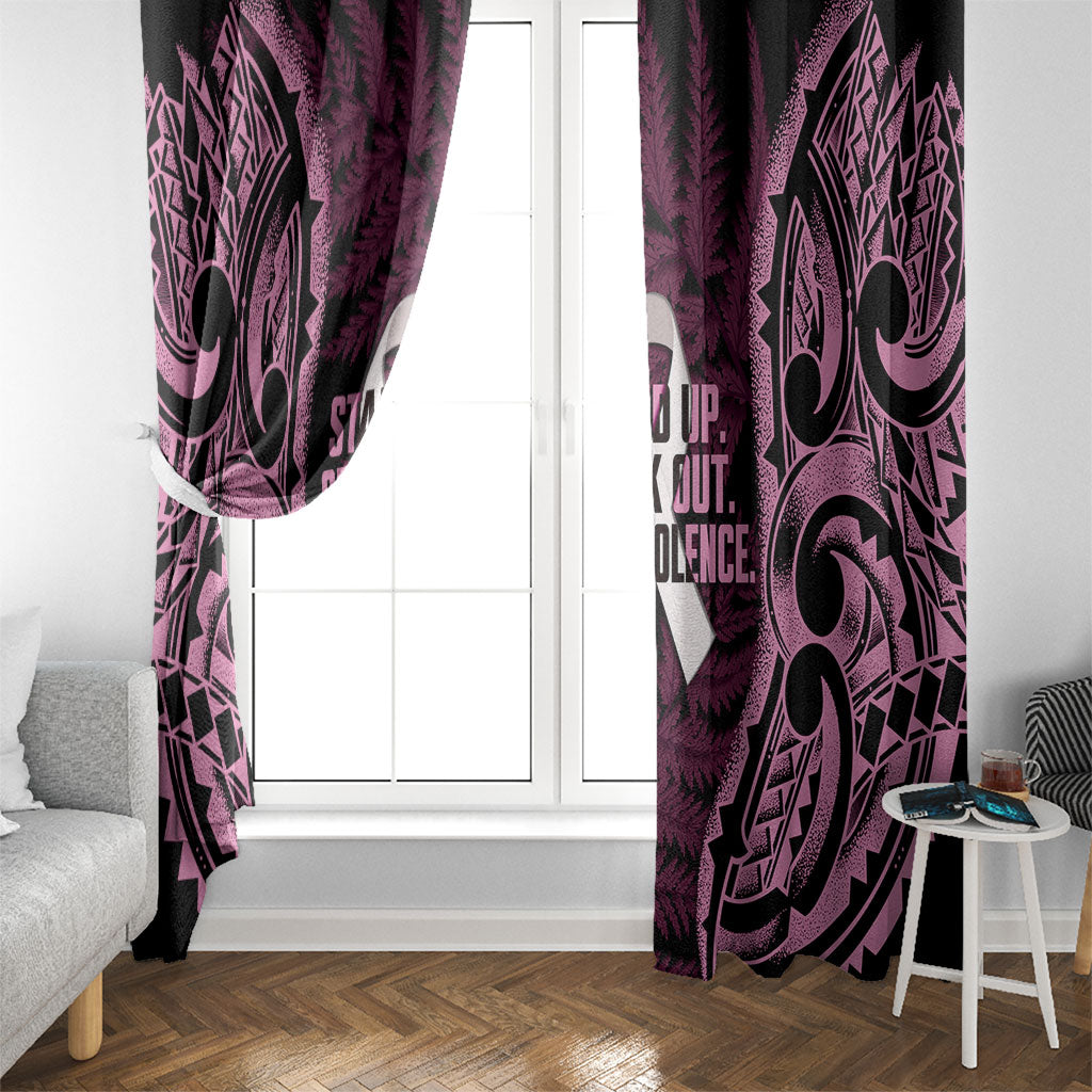 White Ribbon Day New Zealand Window Curtain Respect Women Maori Pattern Pink