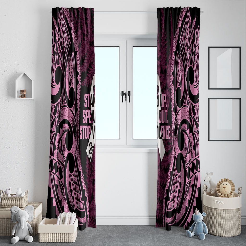 White Ribbon Day New Zealand Window Curtain Respect Women Maori Pattern Pink