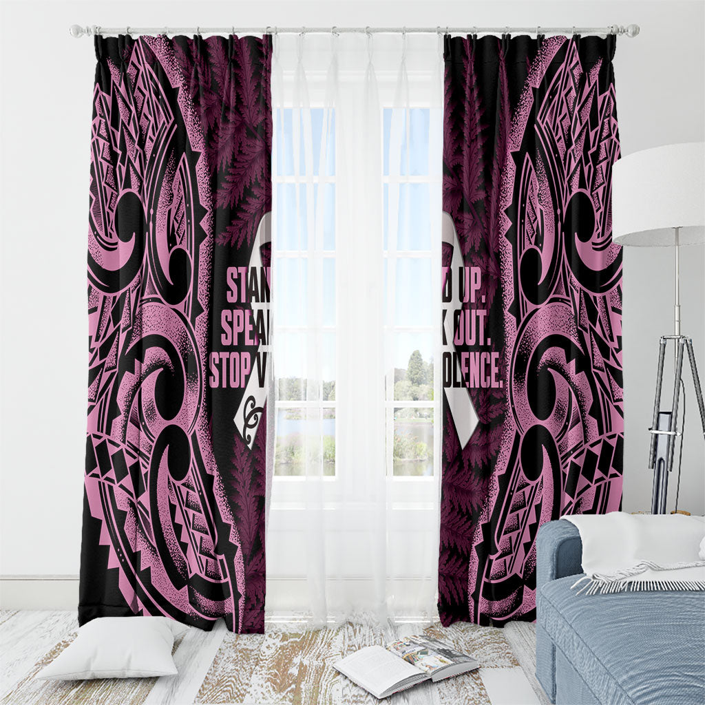 White Ribbon Day New Zealand Window Curtain Respect Women Maori Pattern Pink
