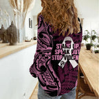 White Ribbon Day New Zealand Women Casual Shirt Respect Women Maori Pattern Pink