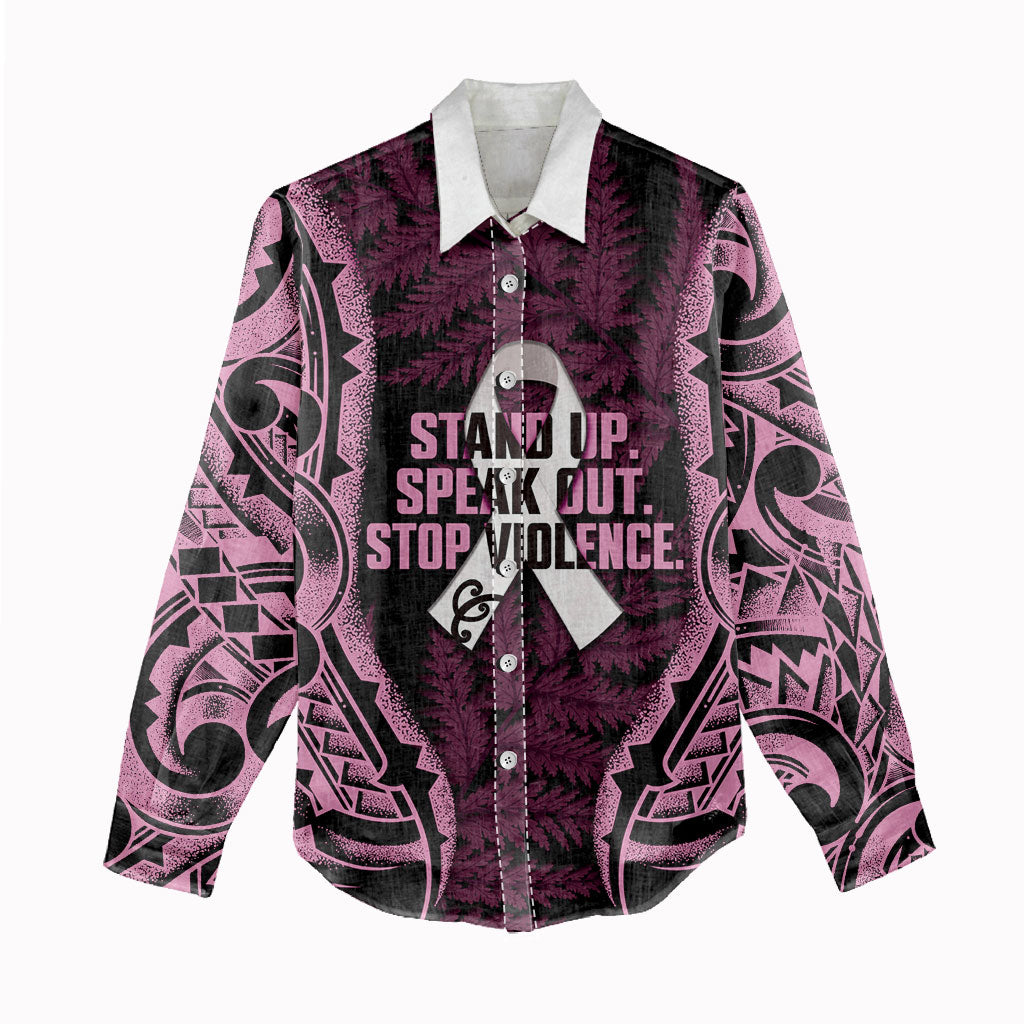 White Ribbon Day New Zealand Women Casual Shirt Respect Women Maori Pattern Pink