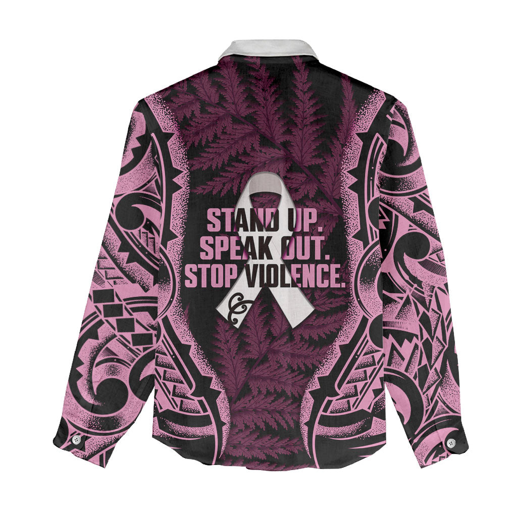 White Ribbon Day New Zealand Women Casual Shirt Respect Women Maori Pattern Pink