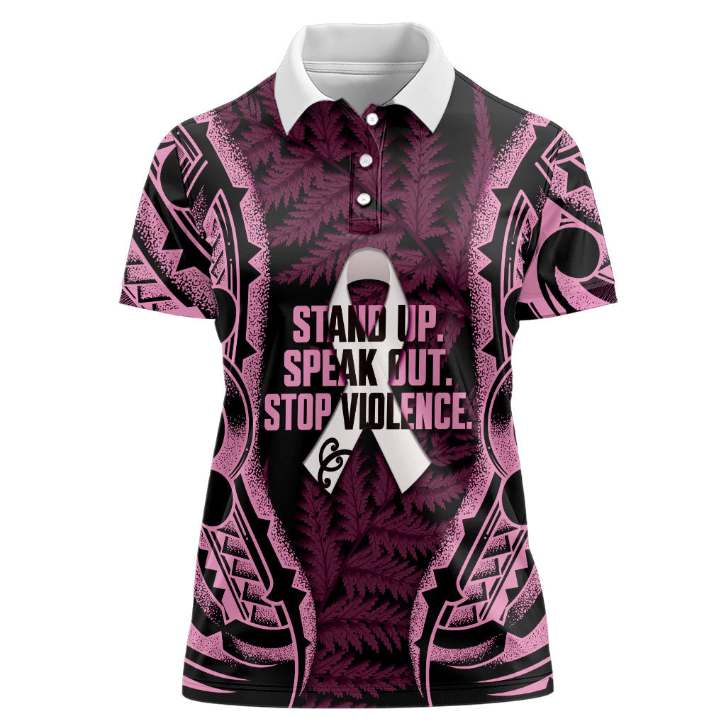 White Ribbon Day New Zealand Women Polo Shirt Respect Women Maori Pattern Pink