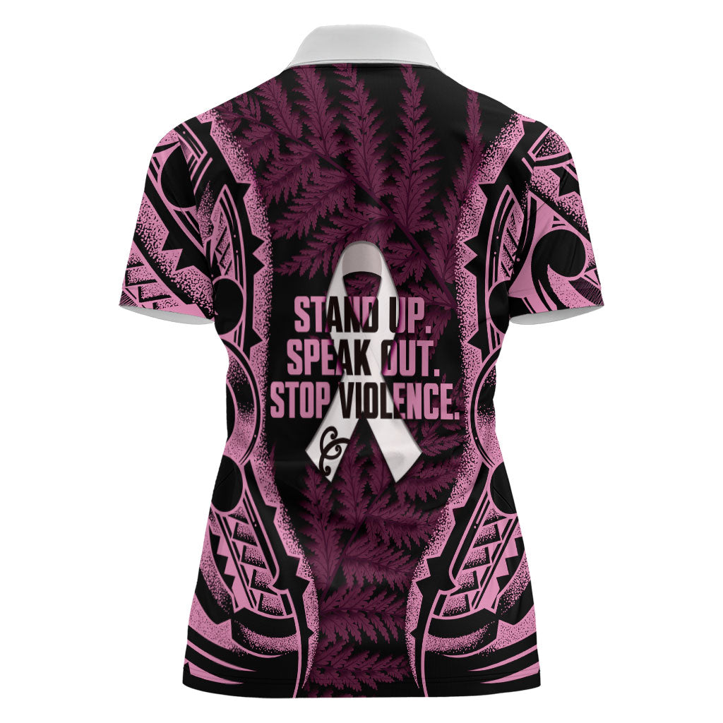 White Ribbon Day New Zealand Women Polo Shirt Respect Women Maori Pattern Pink