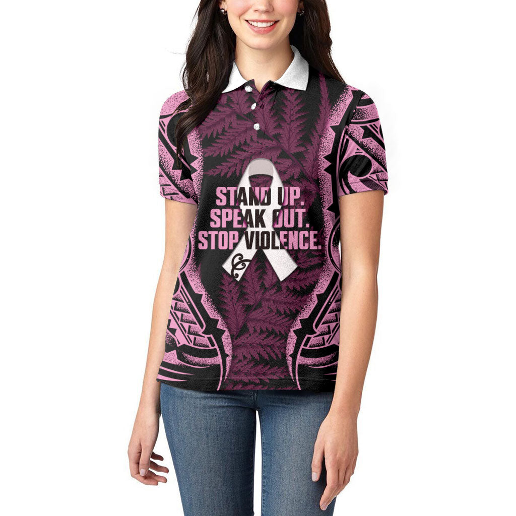 White Ribbon Day New Zealand Women Polo Shirt Respect Women Maori Pattern Pink