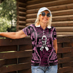 White Ribbon Day New Zealand Women Polo Shirt Respect Women Maori Pattern Pink