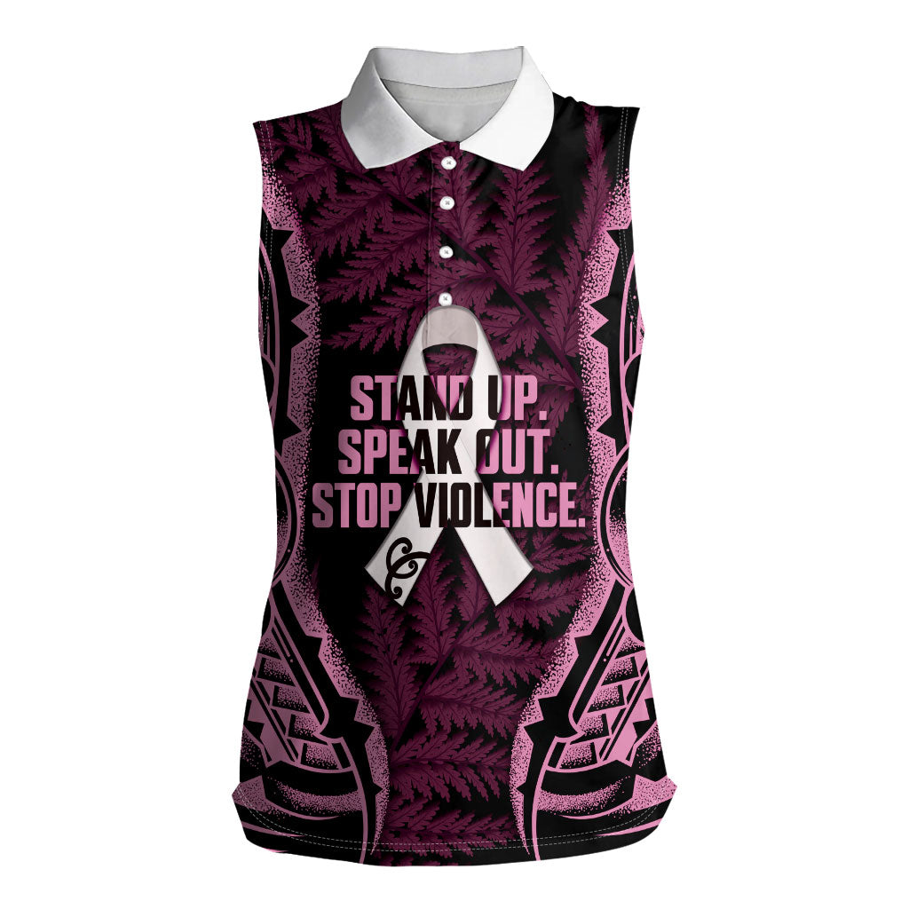 White Ribbon Day New Zealand Women Sleeveless Polo Shirt Respect Women Maori Pattern Pink