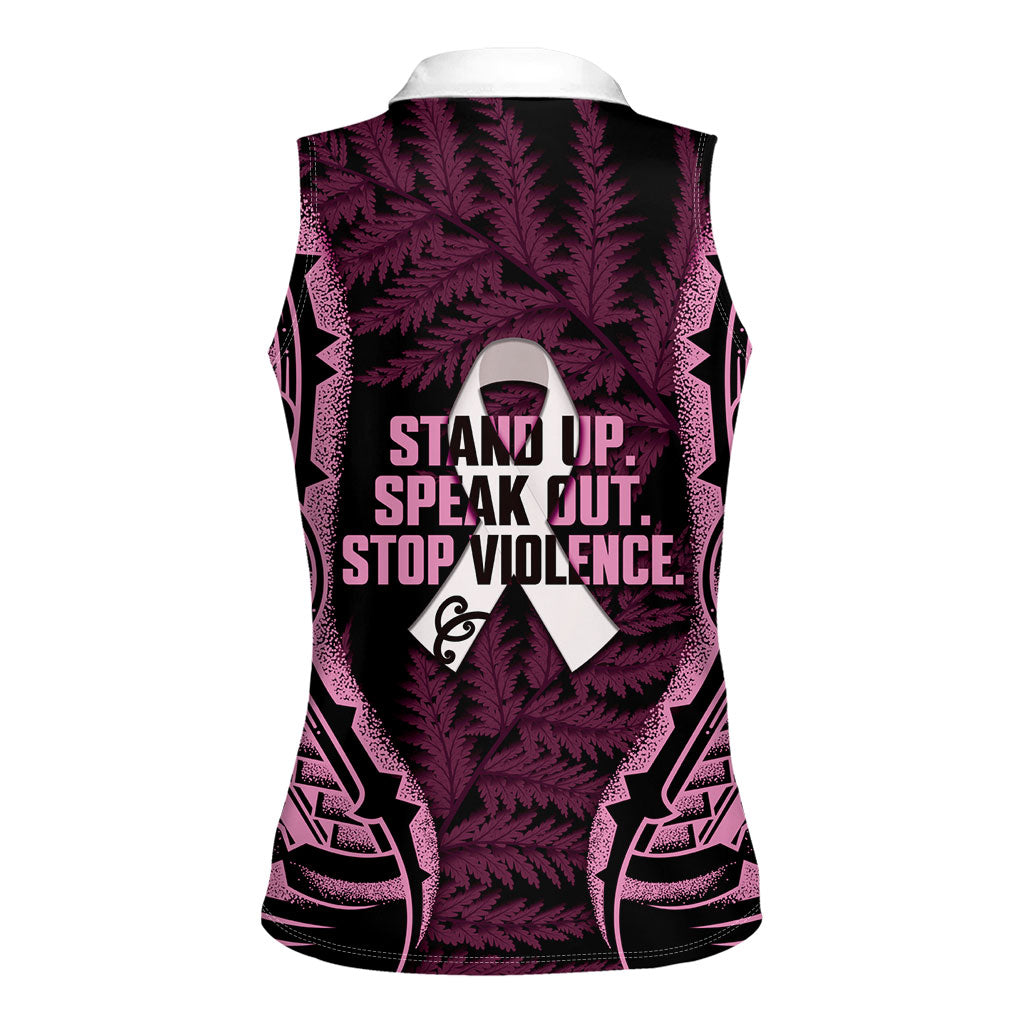 White Ribbon Day New Zealand Women Sleeveless Polo Shirt Respect Women Maori Pattern Pink