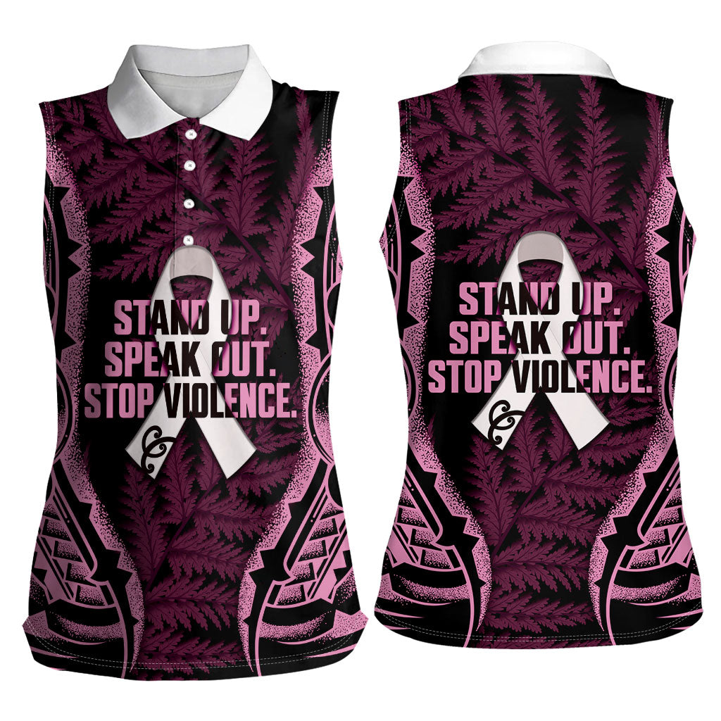White Ribbon Day New Zealand Women Sleeveless Polo Shirt Respect Women Maori Pattern Pink