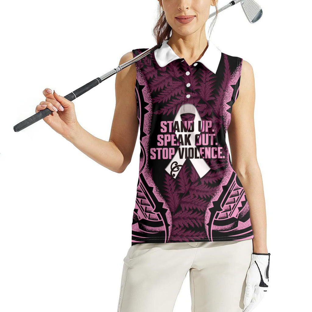 White Ribbon Day New Zealand Women Sleeveless Polo Shirt Respect Women Maori Pattern Pink