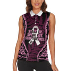 White Ribbon Day New Zealand Women Sleeveless Polo Shirt Respect Women Maori Pattern Pink