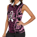 White Ribbon Day New Zealand Women Sleeveless Polo Shirt Respect Women Maori Pattern Pink