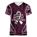 White Ribbon Day New Zealand Women V-Neck T-Shirt Respect Women Maori Pattern Pink