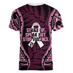 White Ribbon Day New Zealand Women V-Neck T-Shirt Respect Women Maori Pattern Pink