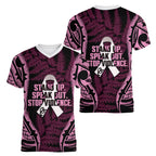 White Ribbon Day New Zealand Women V-Neck T-Shirt Respect Women Maori Pattern Pink