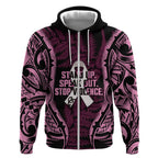 White Ribbon Day New Zealand Zip Hoodie Respect Women Maori Pattern Pink