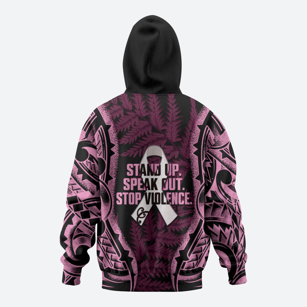 White Ribbon Day New Zealand Zip Hoodie Respect Women Maori Pattern Pink