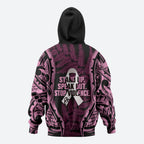 White Ribbon Day New Zealand Zip Hoodie Respect Women Maori Pattern Pink