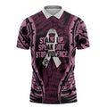 White Ribbon Day New Zealand Zipper Polo Shirt Respect Women Maori Pattern Pink