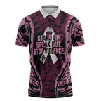 White Ribbon Day New Zealand Zipper Polo Shirt Respect Women Maori Pattern Pink