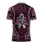 White Ribbon Day New Zealand Zipper Polo Shirt Respect Women Maori Pattern Pink