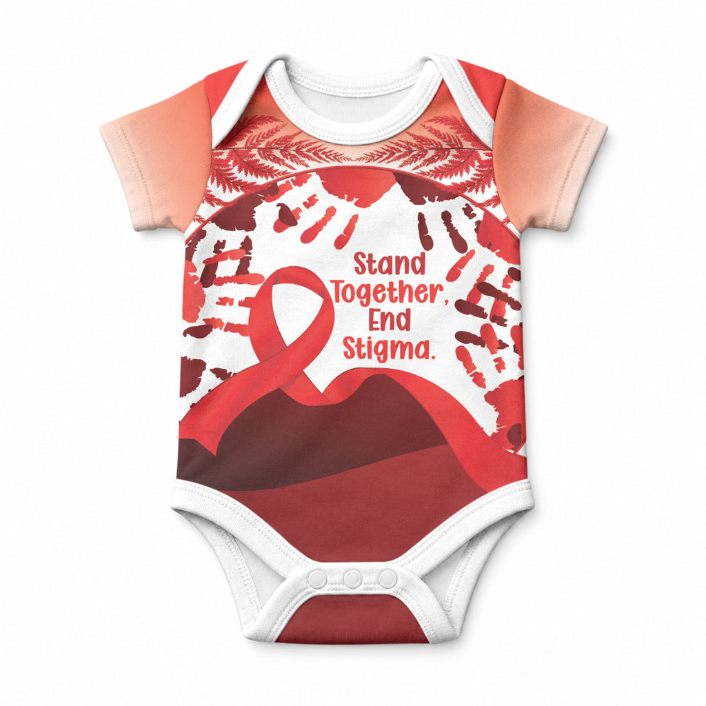 Red Ribbon Day New Zealand Baby Onesie Stand Together End Stigma NZ Fern