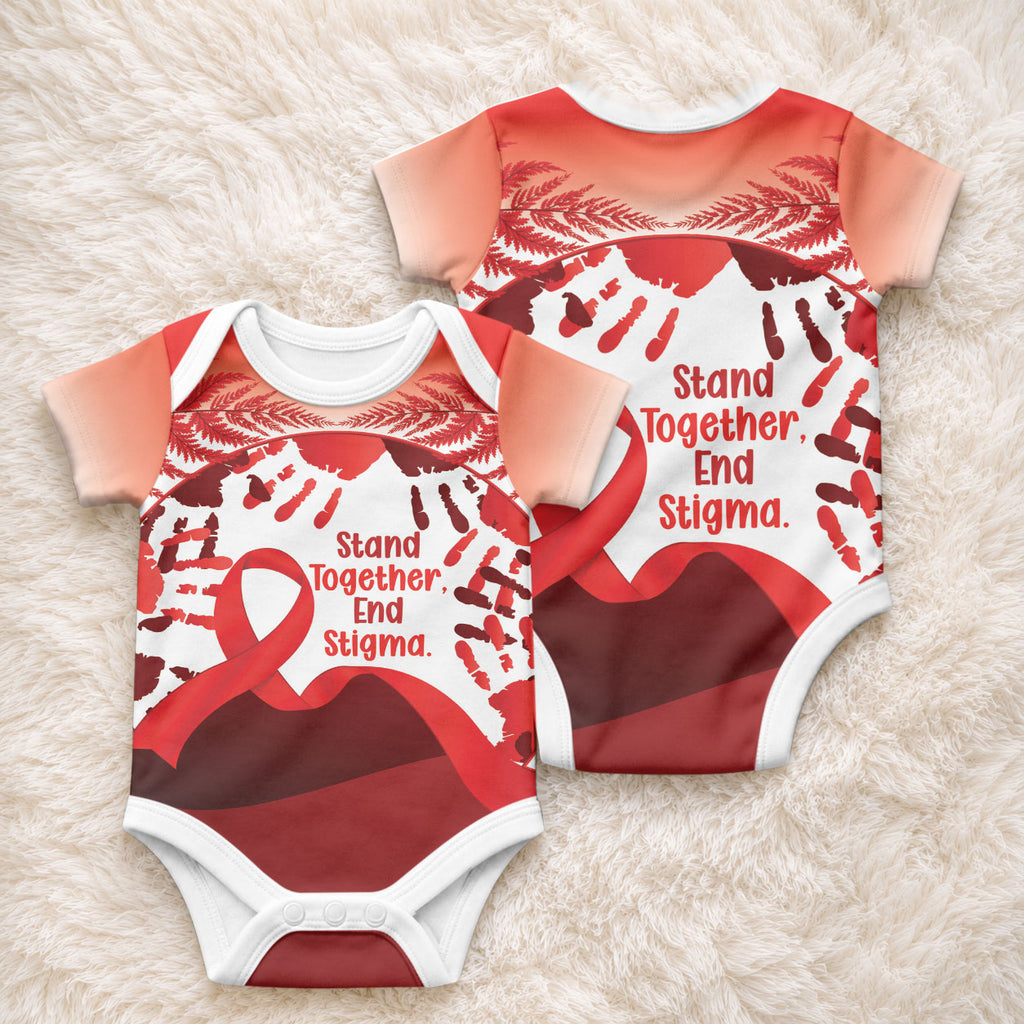 Red Ribbon Day New Zealand Baby Onesie Stand Together End Stigma NZ Fern