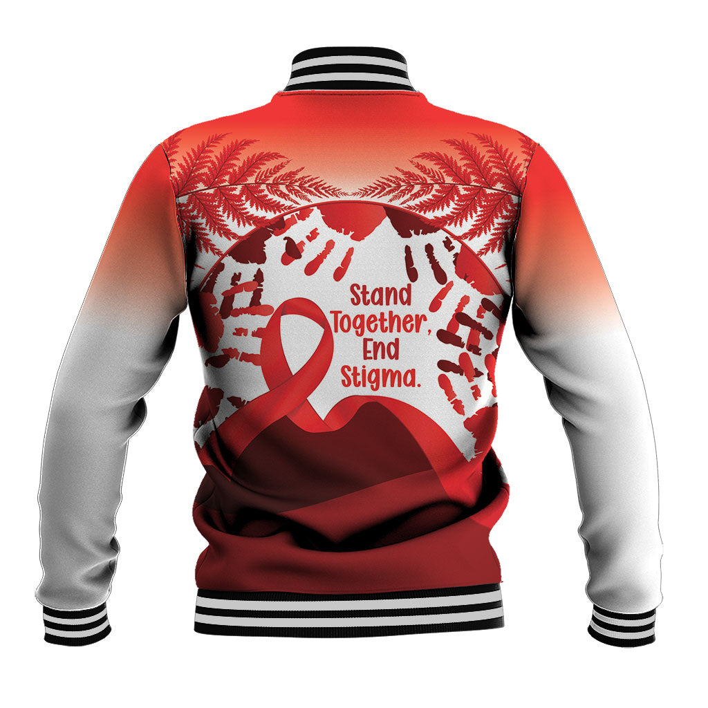 Red Ribbon Day New Zealand Baseball Jacket Stand Together End Stigma NZ Fern