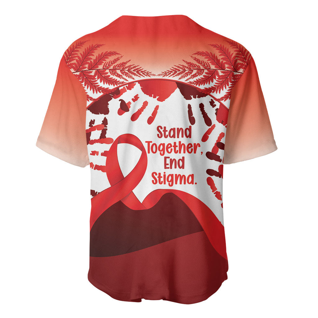Red Ribbon Day New Zealand Baseball Jersey Stand Together End Stigma NZ Fern