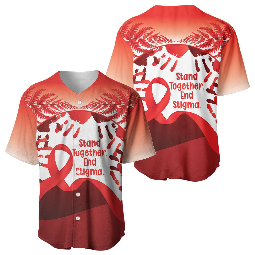 Red Ribbon Day New Zealand Baseball Jersey Stand Together End Stigma NZ Fern