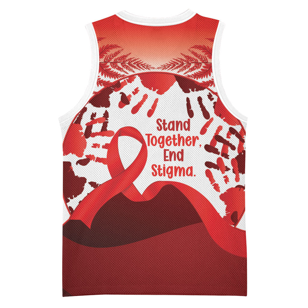 Red Ribbon Day New Zealand Basketball Jersey Stand Together End Stigma NZ Fern