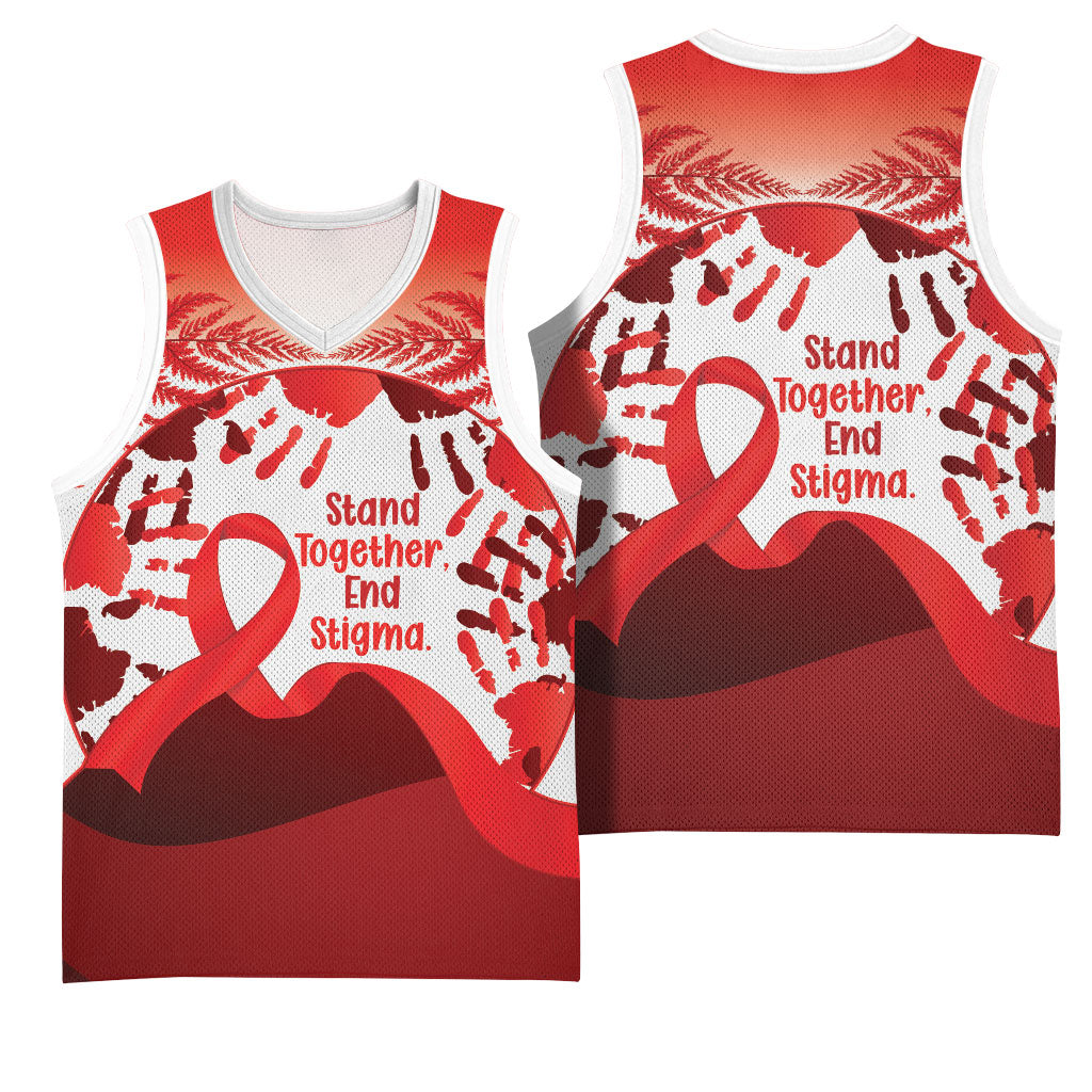 Red Ribbon Day New Zealand Basketball Jersey Stand Together End Stigma NZ Fern