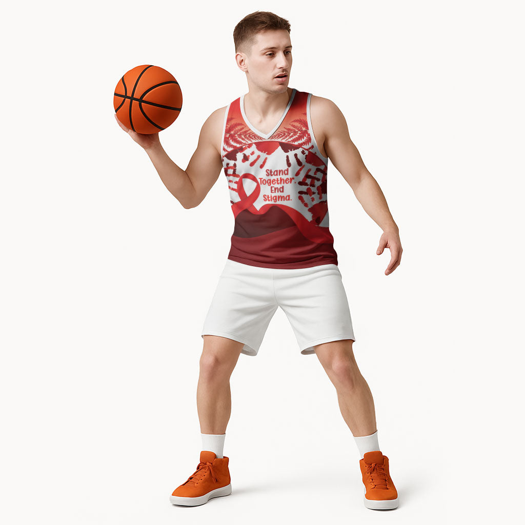 Red Ribbon Day New Zealand Basketball Jersey Stand Together End Stigma NZ Fern