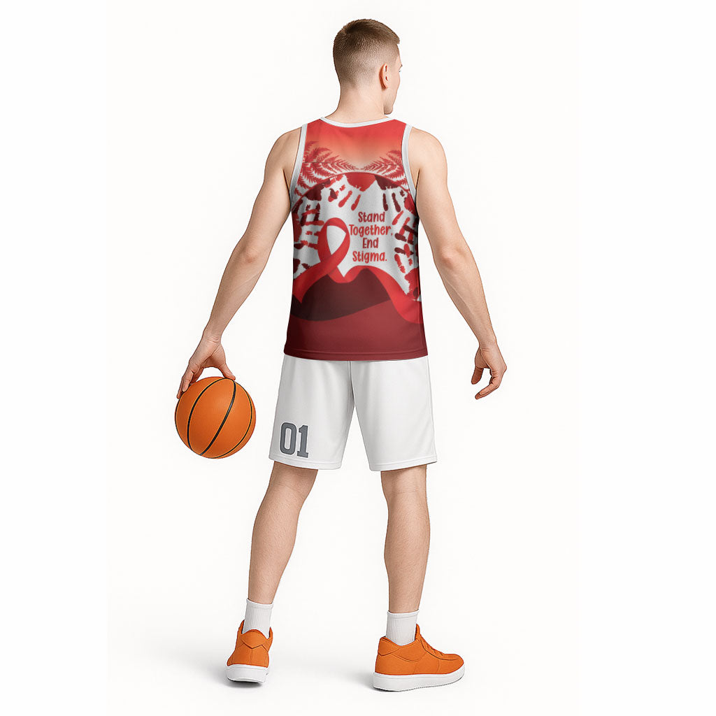 Red Ribbon Day New Zealand Basketball Jersey Stand Together End Stigma NZ Fern