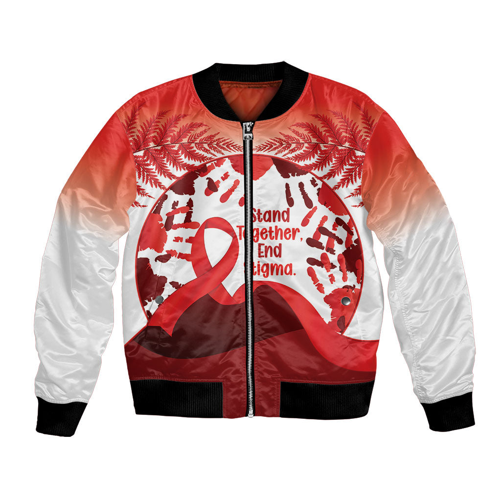 Red Ribbon Day New Zealand Bomber Jacket Stand Together End Stigma NZ Fern