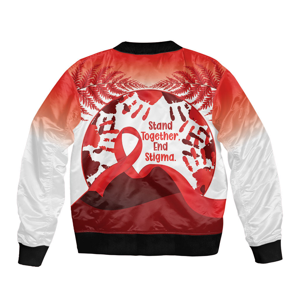 Red Ribbon Day New Zealand Bomber Jacket Stand Together End Stigma NZ Fern
