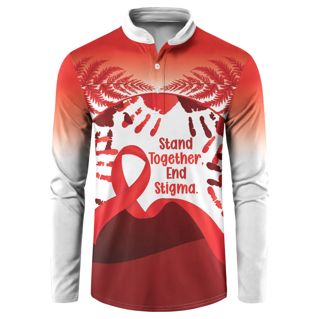 Red Ribbon Day New Zealand Button Sweatshirt Stand Together End Stigma NZ Fern