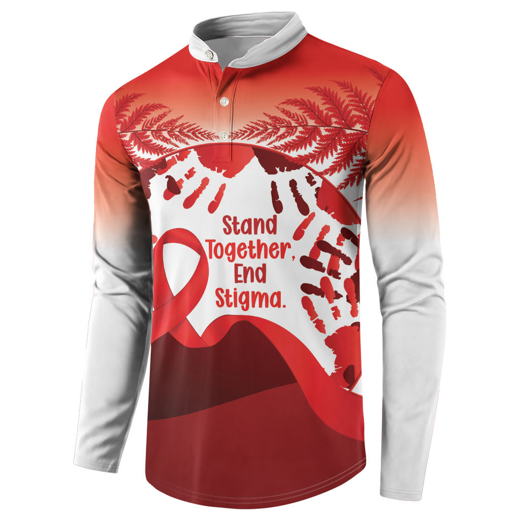 Red Ribbon Day New Zealand Button Sweatshirt Stand Together End Stigma NZ Fern