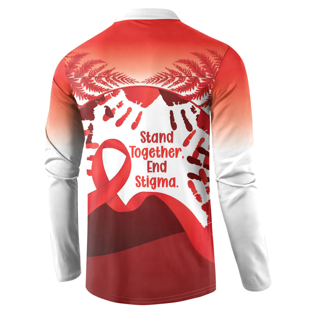Red Ribbon Day New Zealand Button Sweatshirt Stand Together End Stigma NZ Fern