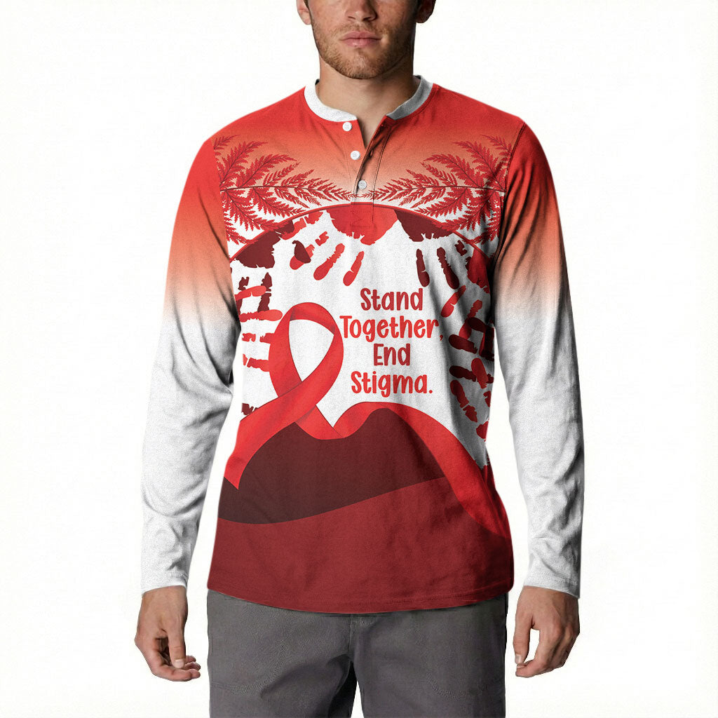 Red Ribbon Day New Zealand Button Sweatshirt Stand Together End Stigma NZ Fern