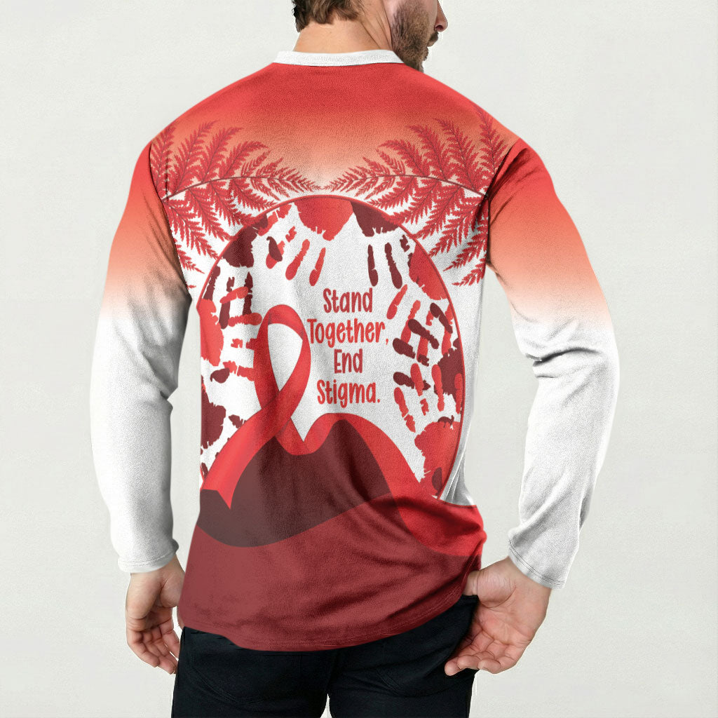 Red Ribbon Day New Zealand Button Sweatshirt Stand Together End Stigma NZ Fern