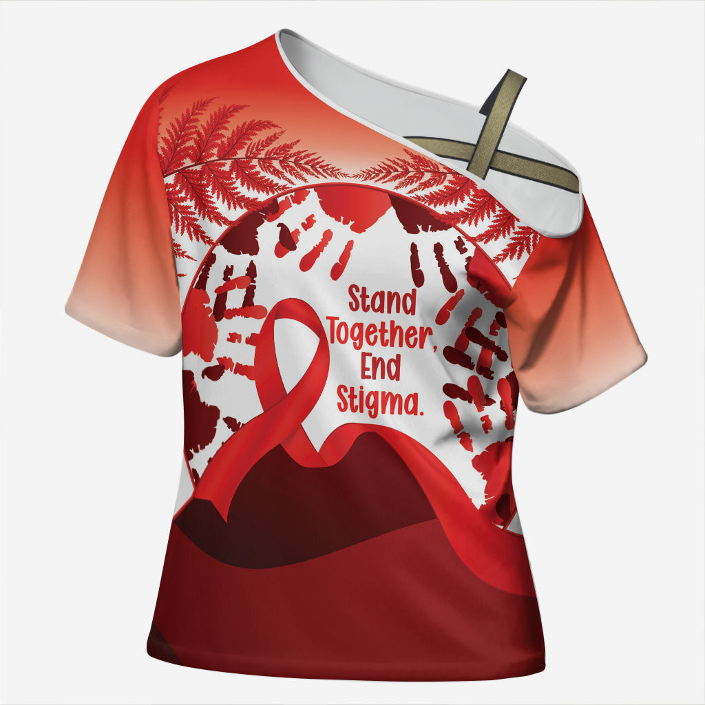 Red Ribbon Day New Zealand Cross Shoulder Shirt Stand Together End Stigma NZ Fern