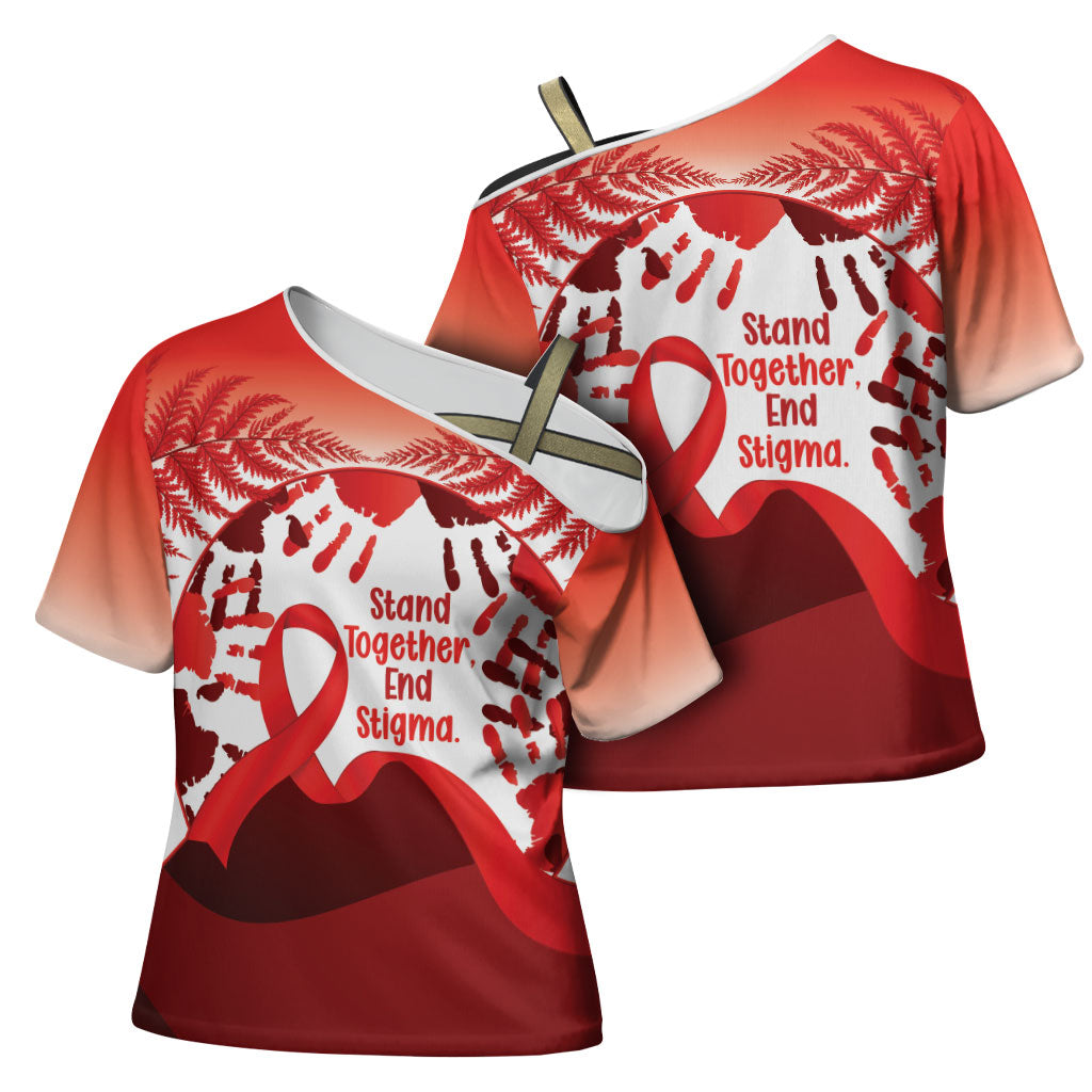 Red Ribbon Day New Zealand Cross Shoulder Shirt Stand Together End Stigma NZ Fern