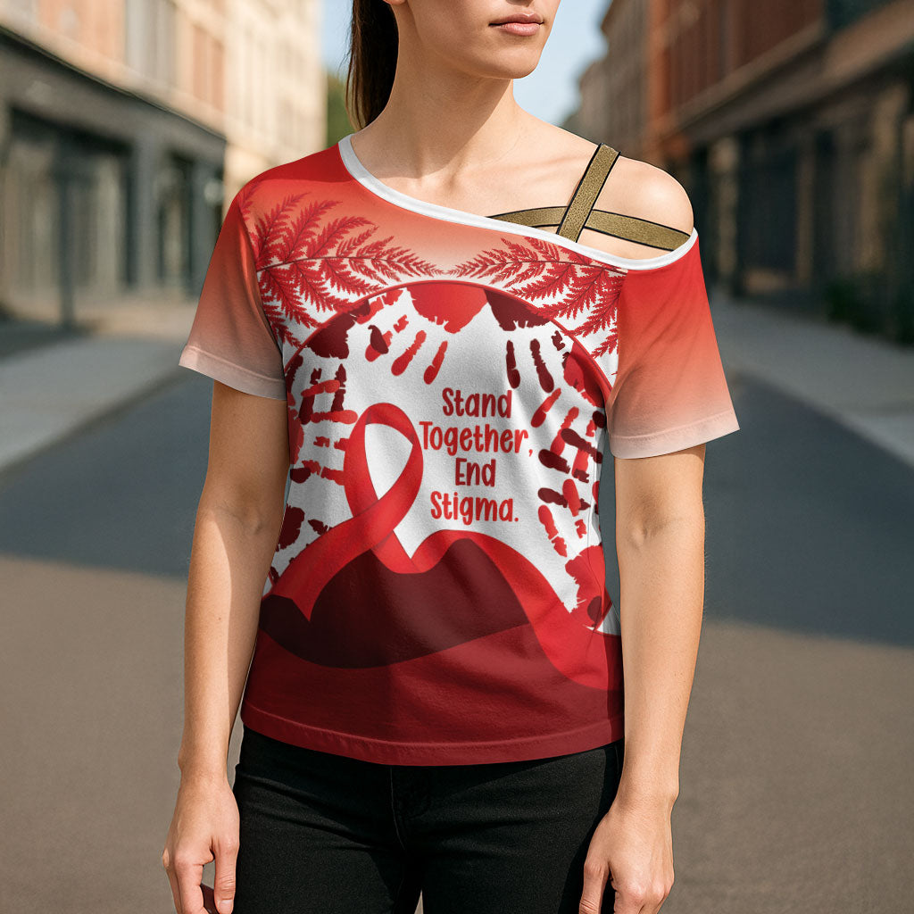 Red Ribbon Day New Zealand Cross Shoulder Shirt Stand Together End Stigma NZ Fern
