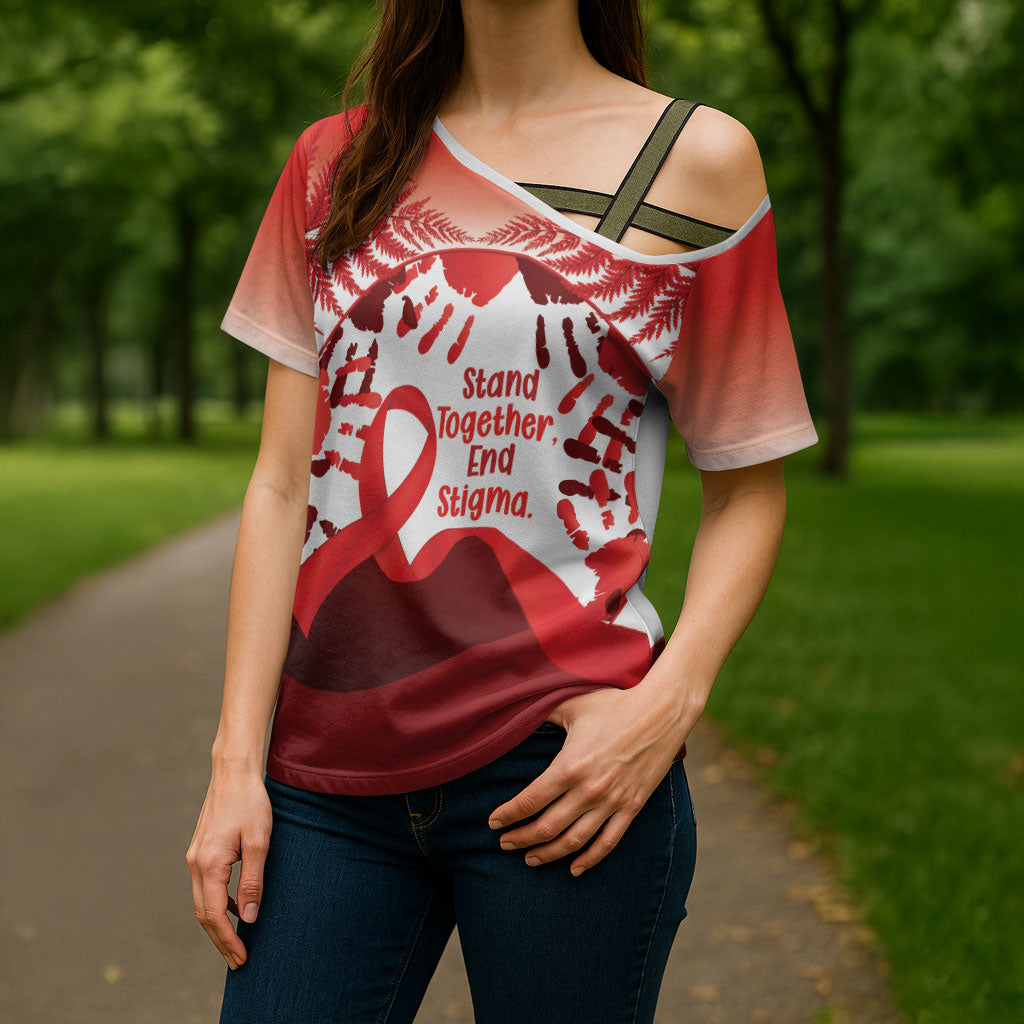 Red Ribbon Day New Zealand Cross Shoulder Shirt Stand Together End Stigma NZ Fern