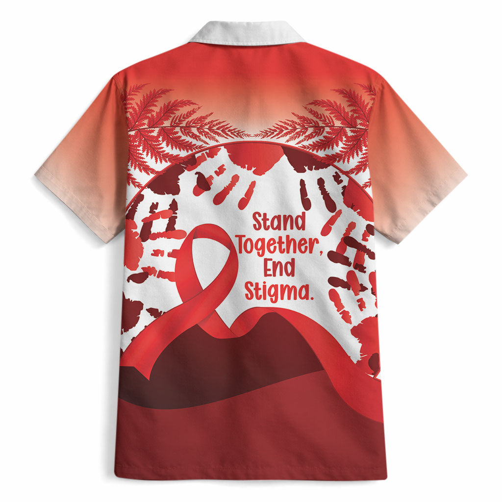 Red Ribbon Day New Zealand Hawaiian Shirt Stand Together End Stigma NZ Fern