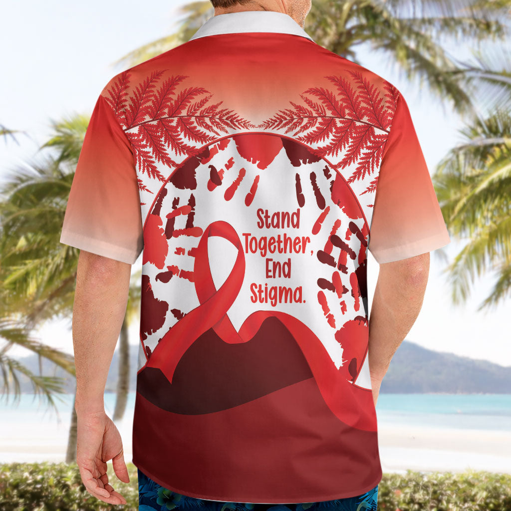 Red Ribbon Day New Zealand Hawaiian Shirt Stand Together End Stigma NZ Fern