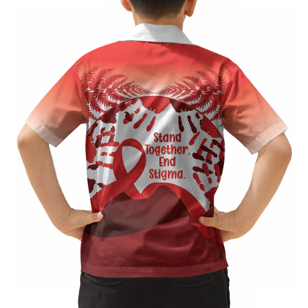 Red Ribbon Day New Zealand Hawaiian Shirt Stand Together End Stigma NZ Fern