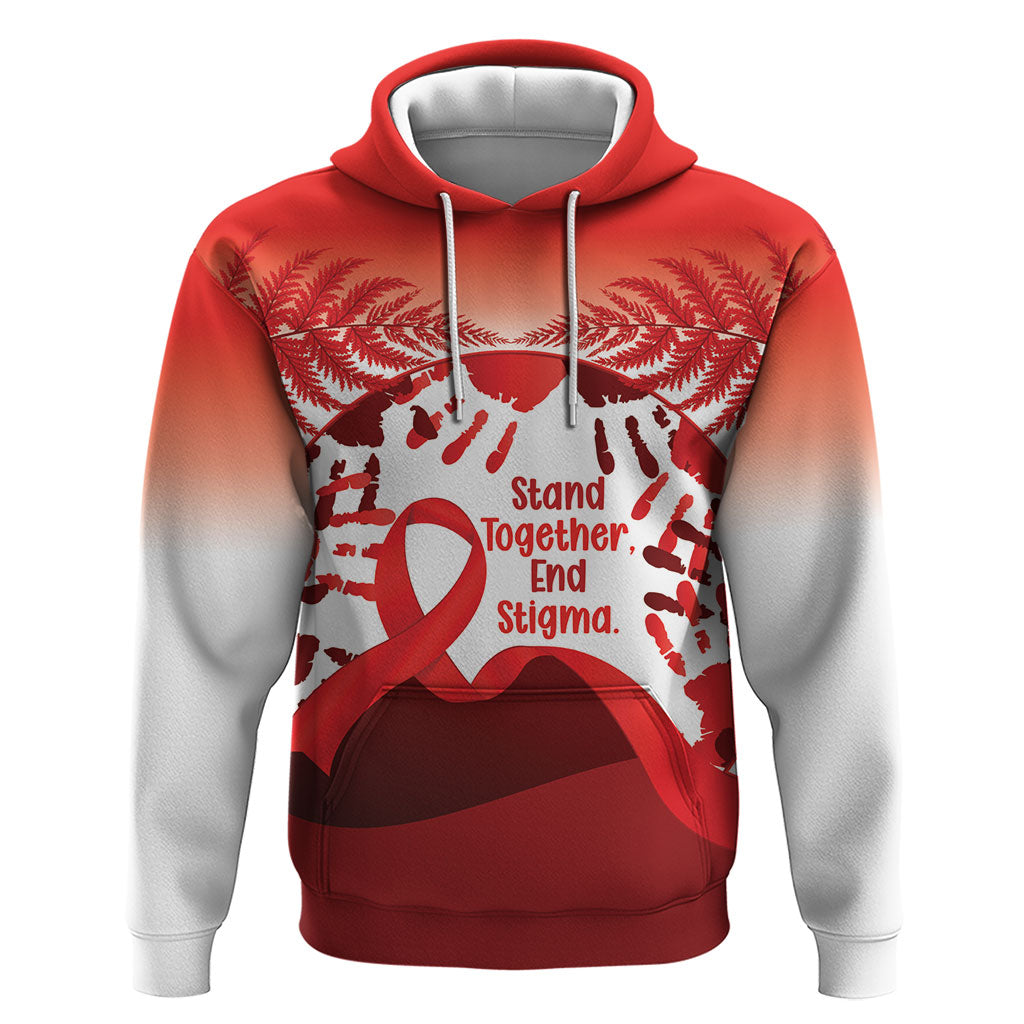 Red Ribbon Day New Zealand Hoodie Stand Together End Stigma NZ Fern
