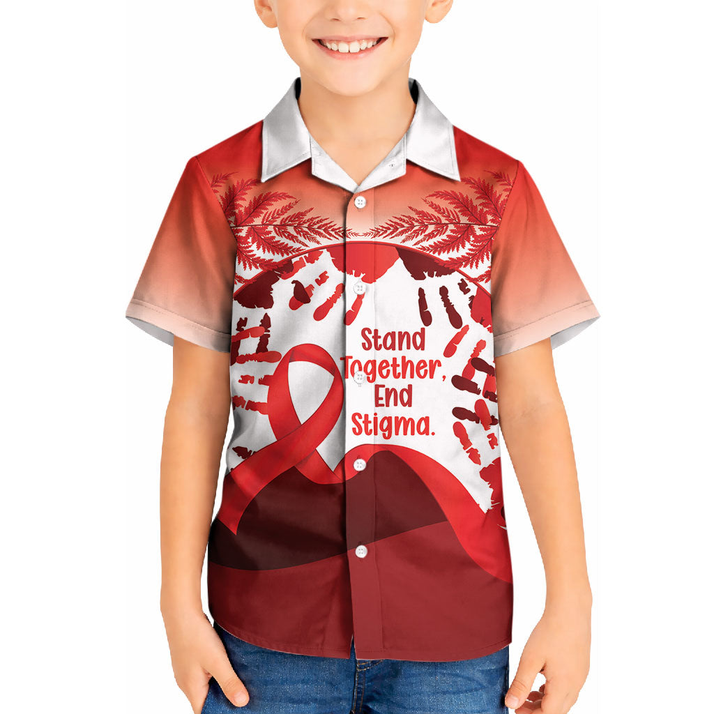 Red Ribbon Day New Zealand Kid Hawaiian Shirt Stand Together End Stigma NZ Fern